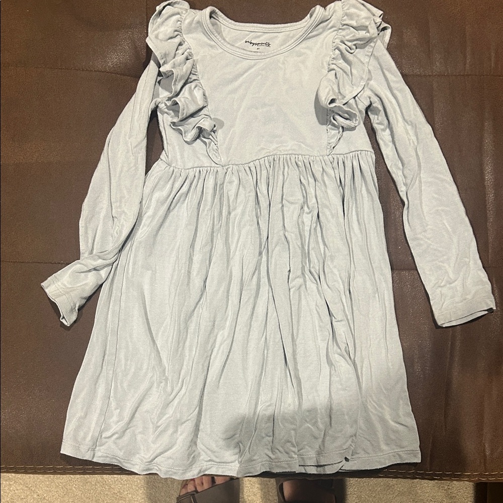 Ruffled Long Sleeve Dress - Soft Gray